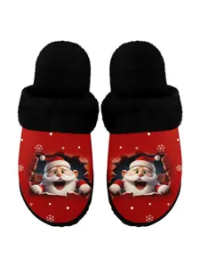 Men’s Casual Home Indoor Slippers with Santa Print: Plush-Lined for Winter Warmth, Offering Exceptional Comfort, Great for Cozy Home Relaxation
