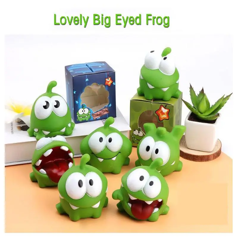 1 pcs Kawaii Cut Rope Big Eyed Frog Doll Toy Soft Animal Pinch  Vocalization PVC Green Bean Frog Children's Toys Christmas