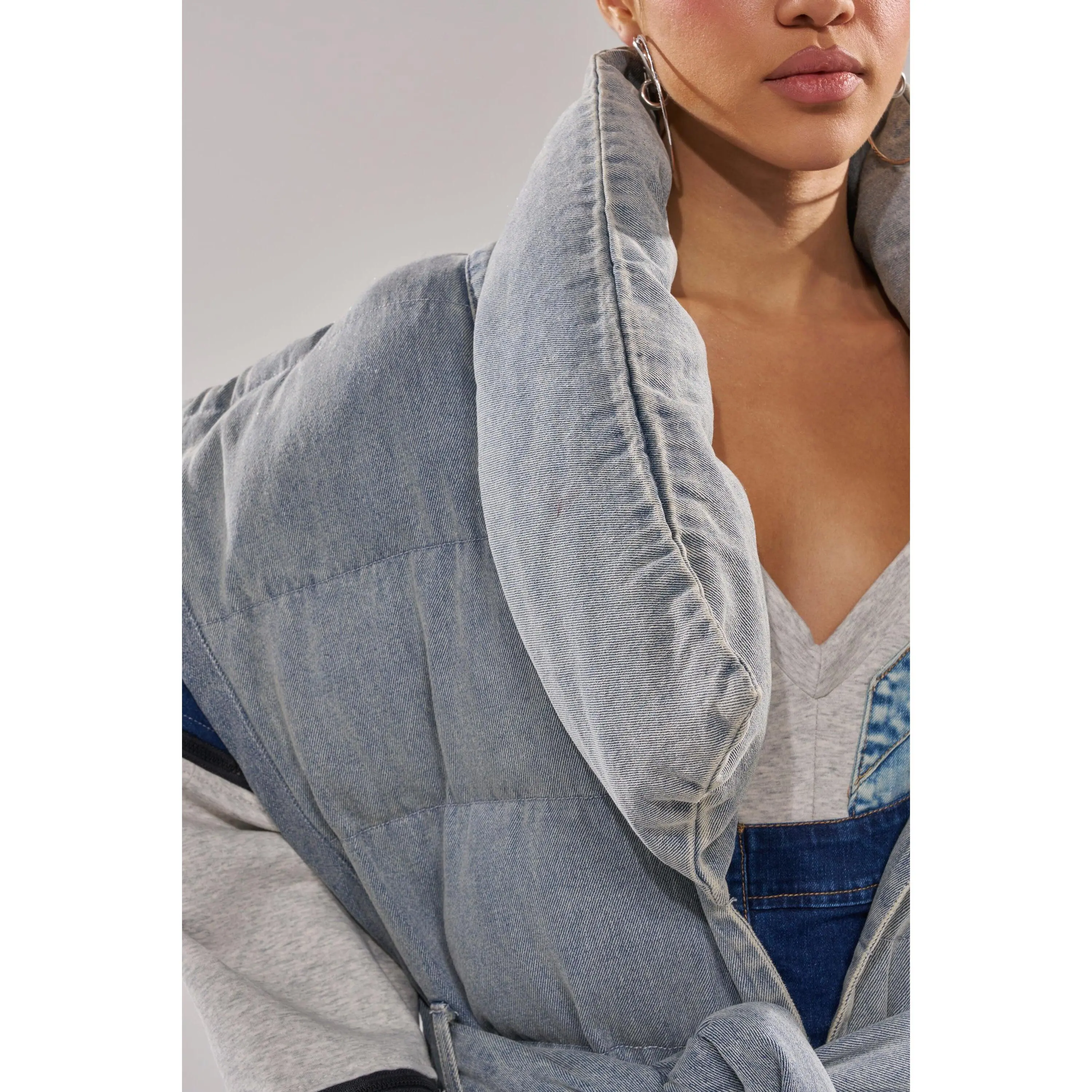 PILOT JONES LONG LINE PUFFER VEST IN DENIM - TikTok Shop