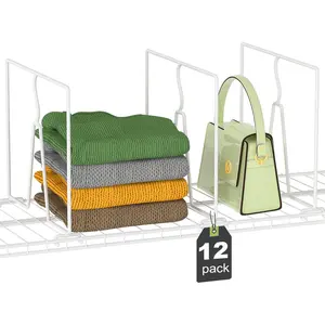 Wire Shelf Dividers for Closet: Tall 12 Pack 12-inch Deep Wire Rack Accessories - Adjustable Purse Organizer for Clothes Handbags - Metal Pantry Separators