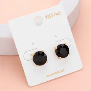 Black Round Stone Interview Stud Earrings | Black Stud Earrings |  638094
