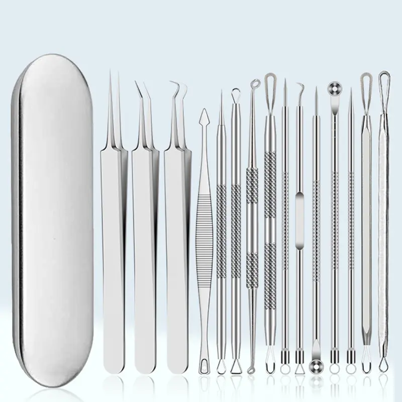 Professional Stainless Steel Acne Pimple Tool Set, Acne Blackhead Tools, Metal Box Included, Blackhead Remover Kit for Blemish Care & Spot Treatment, Precision Pimple Popper