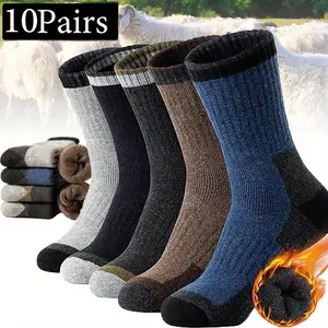 10 Pairs Women's Winter Warm Wool Thick Cushion Wet Wicking Hiking Soft Casual Mid-tube Socks for Couples Hiking, Camping, Work and Family