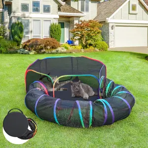 Outdoor Cat Enclosure Portable Catio Playground with Tent & Tunnel for Cats and Small Animals Foldable Cat Playpen Includes Storage Bag for Indoor and Outdoor Play Rainbow Color