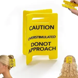 Overstimulated Caution Sign Hair Claw Clip,Do Not Approach Sign Hair Claws Hair Clips,Funny Yellow Warning Hair Clip for Thick Hair,Funny Gag Gift for Women and Coworkers(1PCS)