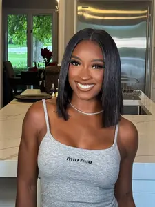 5x5 Double Drawn Straight Lace Front Wig Human Hair Perfect Fashion Natural Black Bob Straight Wig For Women's Various Occasions Wear, Pre Plucked Pre Cut Natural Hairline,Beginner-Friendly, Lace Frontal Wigs