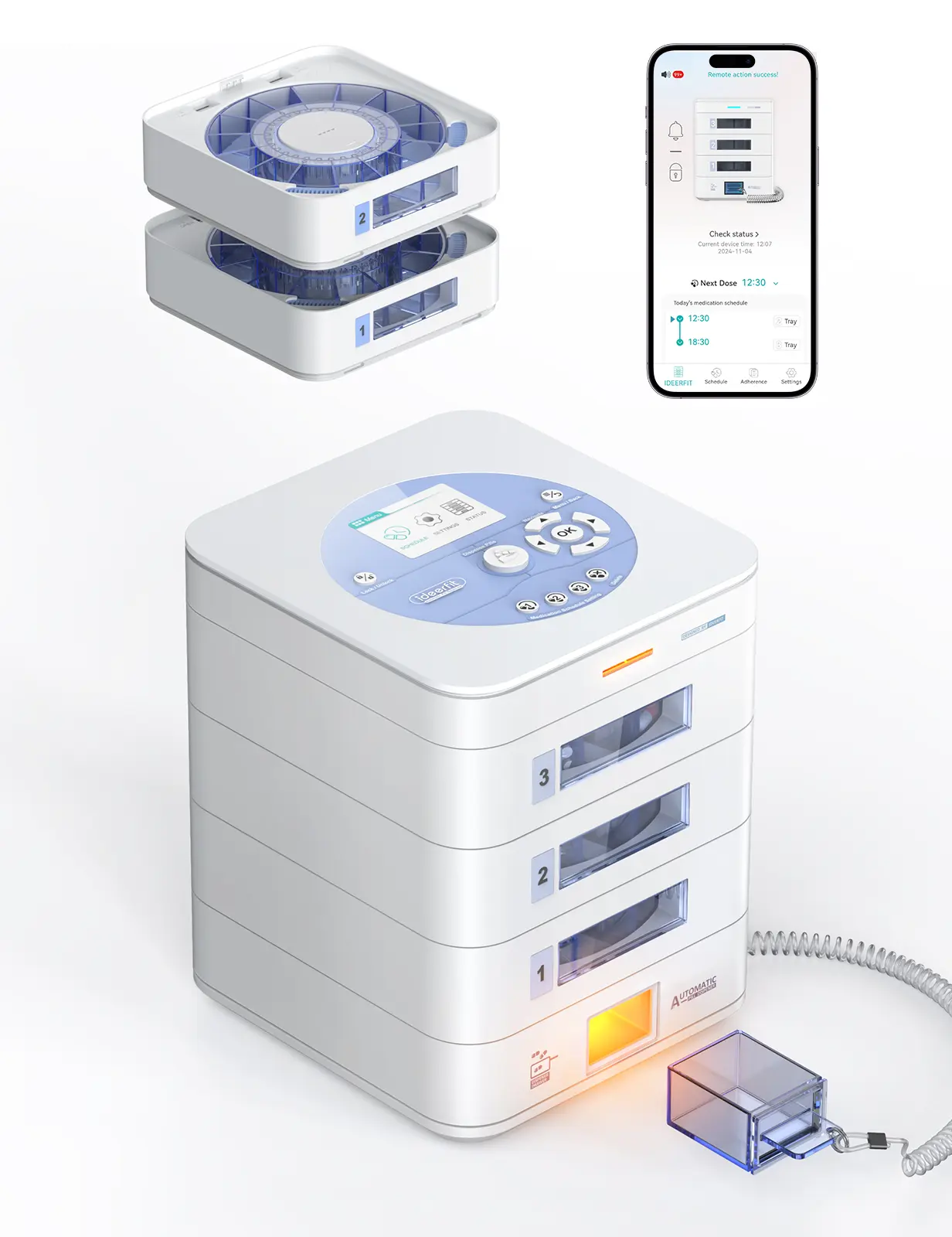 42-Day Smart Automatic Pill Dispenser with App Control, Upgraded LCD Display, Key Lock, Sound & Light Alerts – Ideal for Medications, Vitamins & Supplements-White (3 Tray)