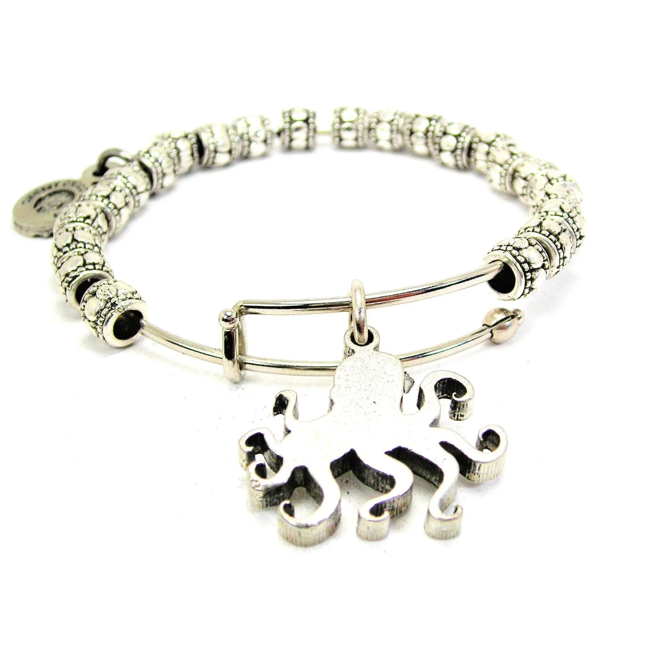 Octopus Silhouette Metal Beaded Bracelet