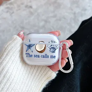 Starfish Charm Pattern TPU Soft Protective Case for Apple AirPods 4/3/2/1/Pro/Pro2 Transparent Earphone Cover with Keychain Attachment