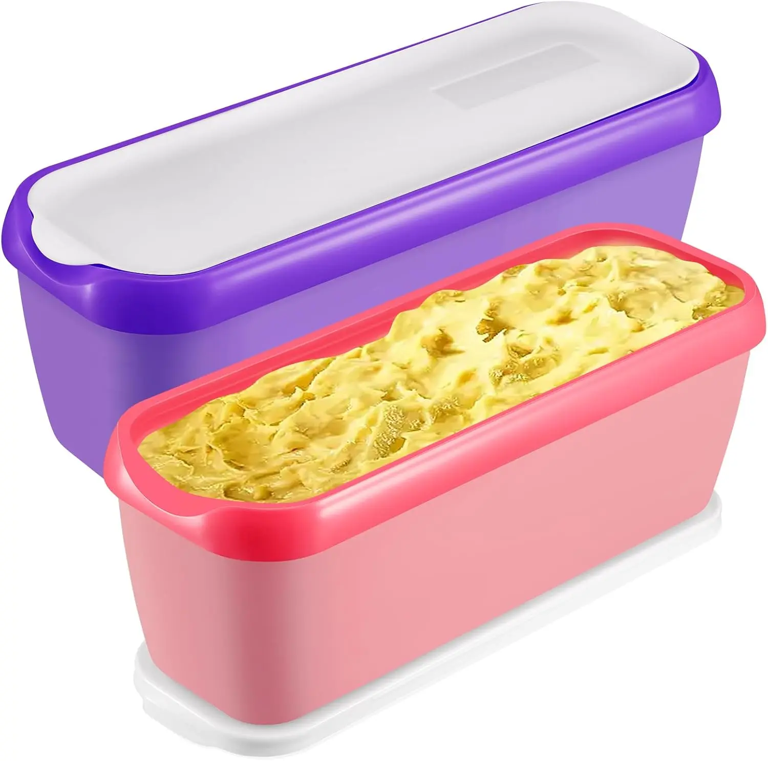 Ice Cream Containers – 1.5 Quart Reusable Tubs for Homemade Ice Cream, Yogurt, Sorbet, and Gelato – Stackable Freezer Storage 2 pack Purple & Pink