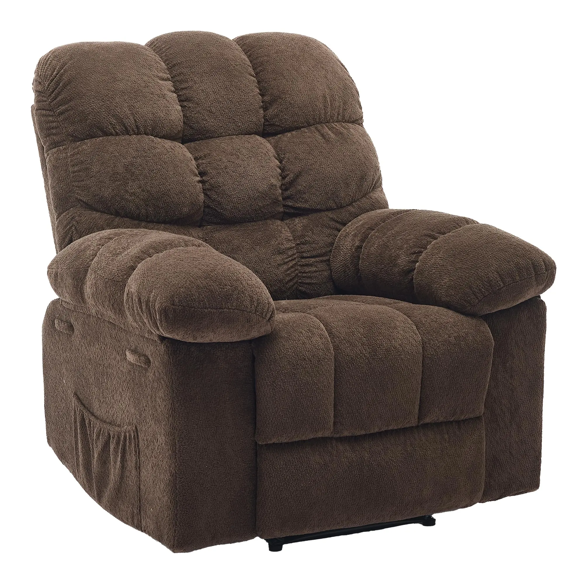 Extra Wide Oversized Recliner Chair – Overstuffed Manual Lounge Sofa – Ergonomic Upholstered Single Seat – Perfect for Living Room, Bedroom, or Nursery – Terry Cloth Brown