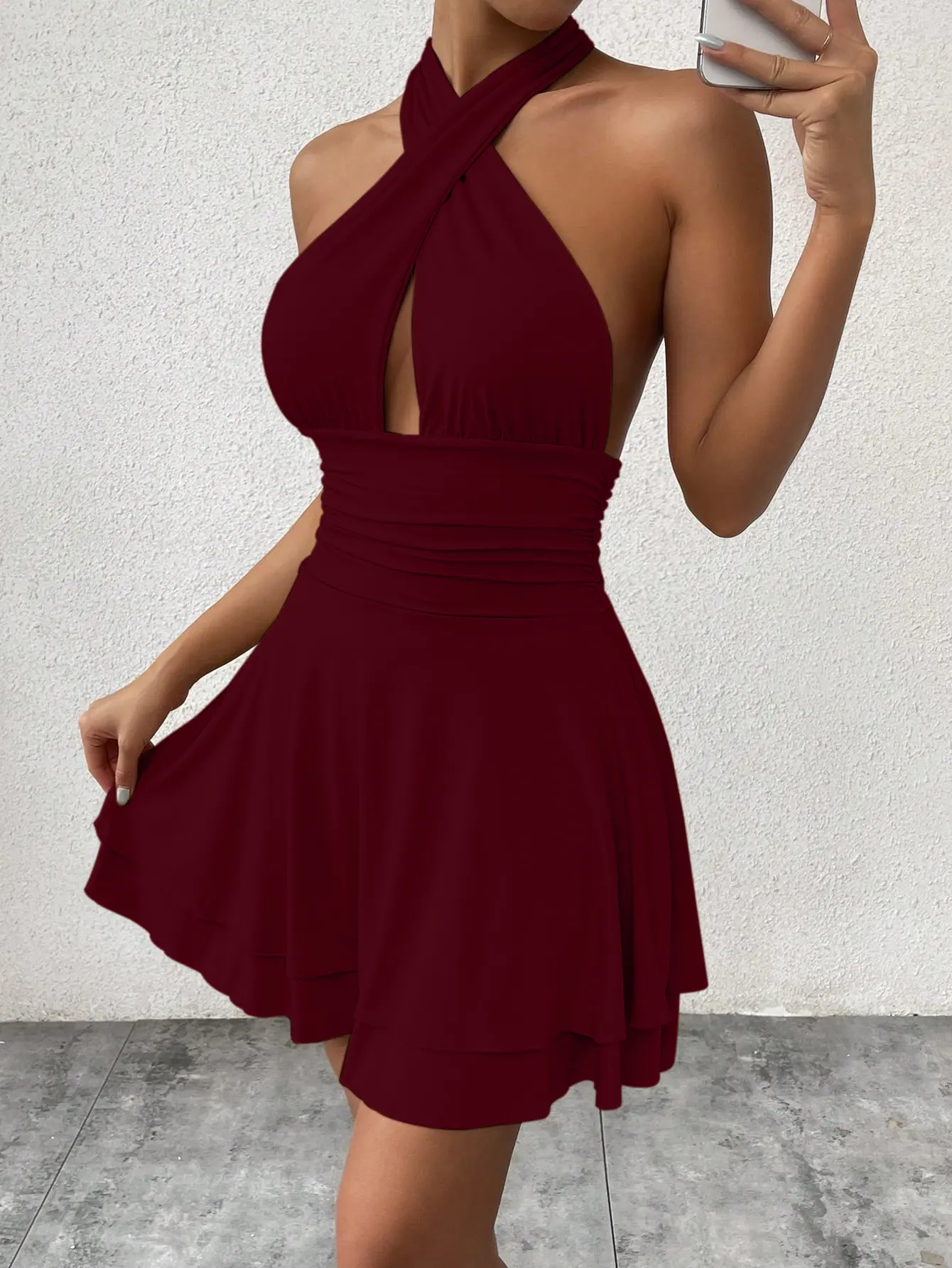 Elengatine Women's Black Polyester Cross Halter Neck Mini Dress - Tummy Flattering, Sexy Plunging V-Neck, Ruched Waist, Flowy Side-Slit, Slim-Fit Bodycon, Premium Soft Fabric, Elegance-Focused, Cocktail Going Out Outfit, KBL0014 - TikTok Elengatine Women's Black Polyester Cross Halter Neck Mini Dress - Tummy Flattering, Sexy Plunging V-Neck, Ruched Waist, Flowy Side-Slit, Slim-Fit Bodycon, Premium Soft Fabric, Elegance-Focused, Cocktail Going Out Outfit, KBL0014 - TikTok