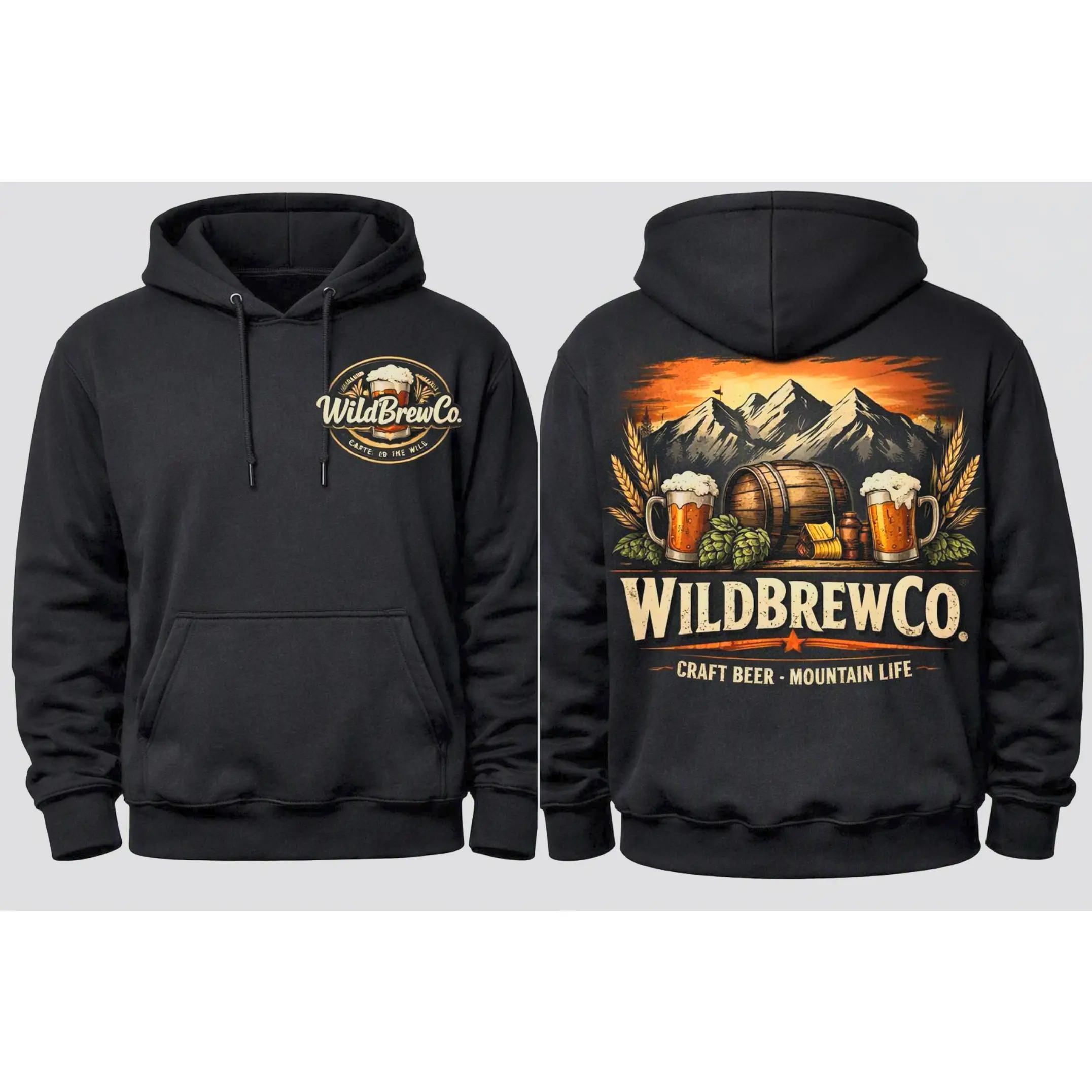 Wild Brew Co. Mountain Logo Hoodie | Craft Beer Outdoor Design