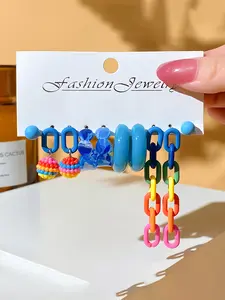Women's Fashion Design Earrings Set, 10pcs Chain Studs, Dainty Lightweight Hoops, Stylish Jewelry Accessories, Trendy Jewelry, Perfect for Daily Wear & Special Occasions