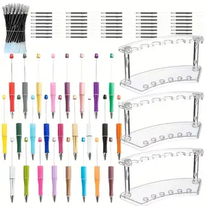 DIY Beadable Pens Set 25 Ballpoint Pens Set Including 50 Refills 3 Plastic Holders Transparent Display Rack for Students Office Gifts