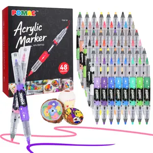 POMAC Acrylic Markers DMT122 Dual Tips Brush & Fine Tip for Smooth Writing & Versatile Surfaces DIY Painting Supplies Artist Bundle Art Color Set