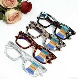 Four-Piece Blue Light Blocking Multifocal Reading Glasses for Presbyopia with Spring Hinges Reduce Eye Strain Ideal for Farsightedness Commuting Working from Home fashion frame color Pack Gift woman