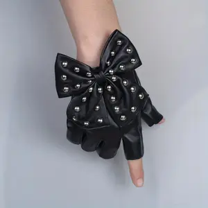 PU Leather Half Finger Elastic Gloves For Women Punk HipHop Dance Performance Gloves