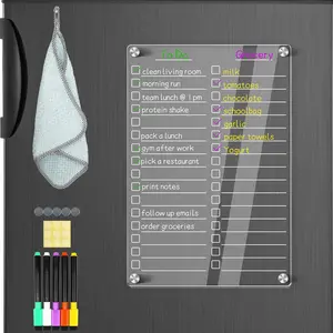 12"X8" Clear Magnetic Dry Erase To Do List Board for Fridge Refrigerator Magnet Whiteboard with 5 Markers