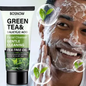 BOSNOW Green Tea Salicylic Acid Tea Tree Oil Facial Cleanser, Gentle Deep Cleansing for All Skin Types