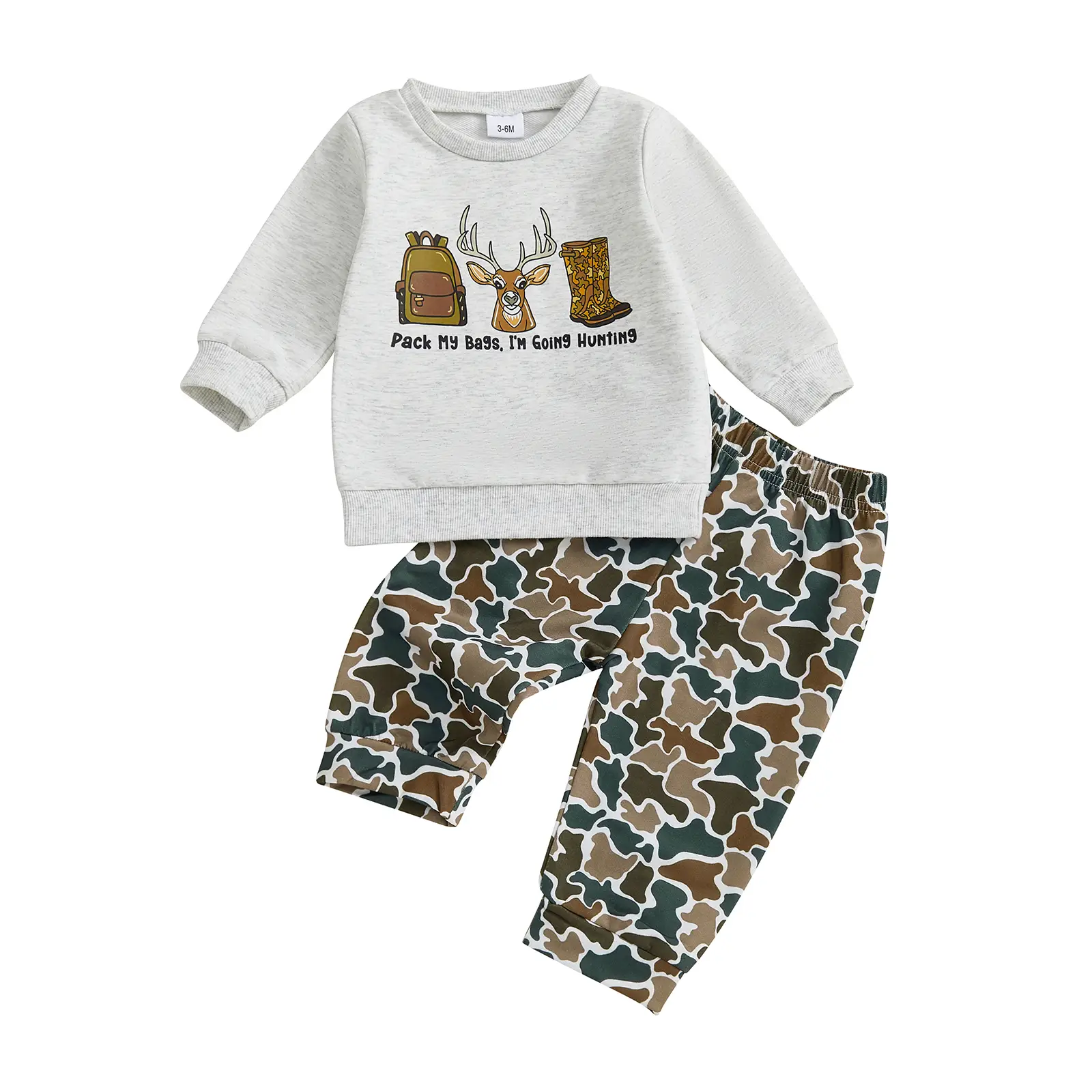 Toddler Baby Boy Winter Fall Outfit Reindeer Letter Print Long Sleeve Sweatshirt Elastic Waist Camo Pants 2 Piece Set