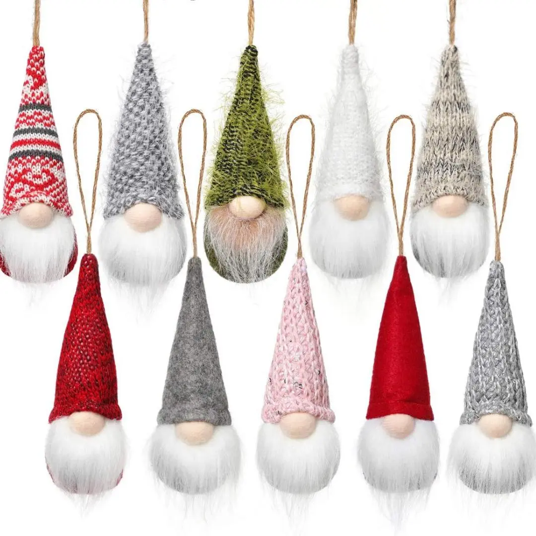 Christmas Tree Hanging Gnomes Ornaments Set of 10, Swedish Handmade Plush Gnomes Santa Elf Hanging Home Decorations Holiday Decor
