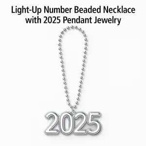 Light-Up "2025" Bead Necklace with LED Pendant for New Year's Eve