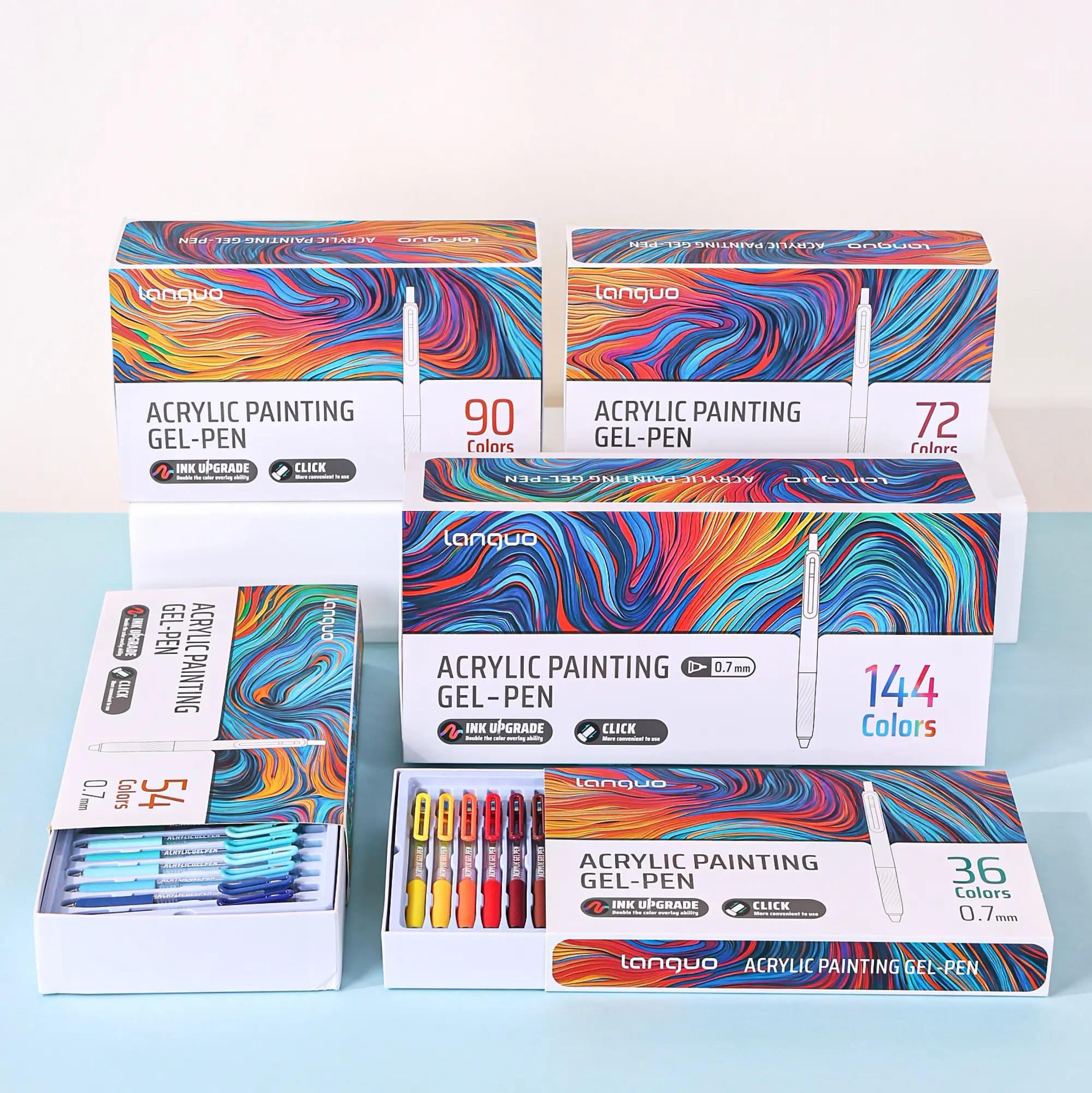 Languo 36/90/144Colors Retractable Gel Pens, Large Capacity Acrylic Marker Set,for Adult Coloring, Colored Gel Pens for Black Paper, Rock, Glass, Fabric, DIY and Art Crafts
