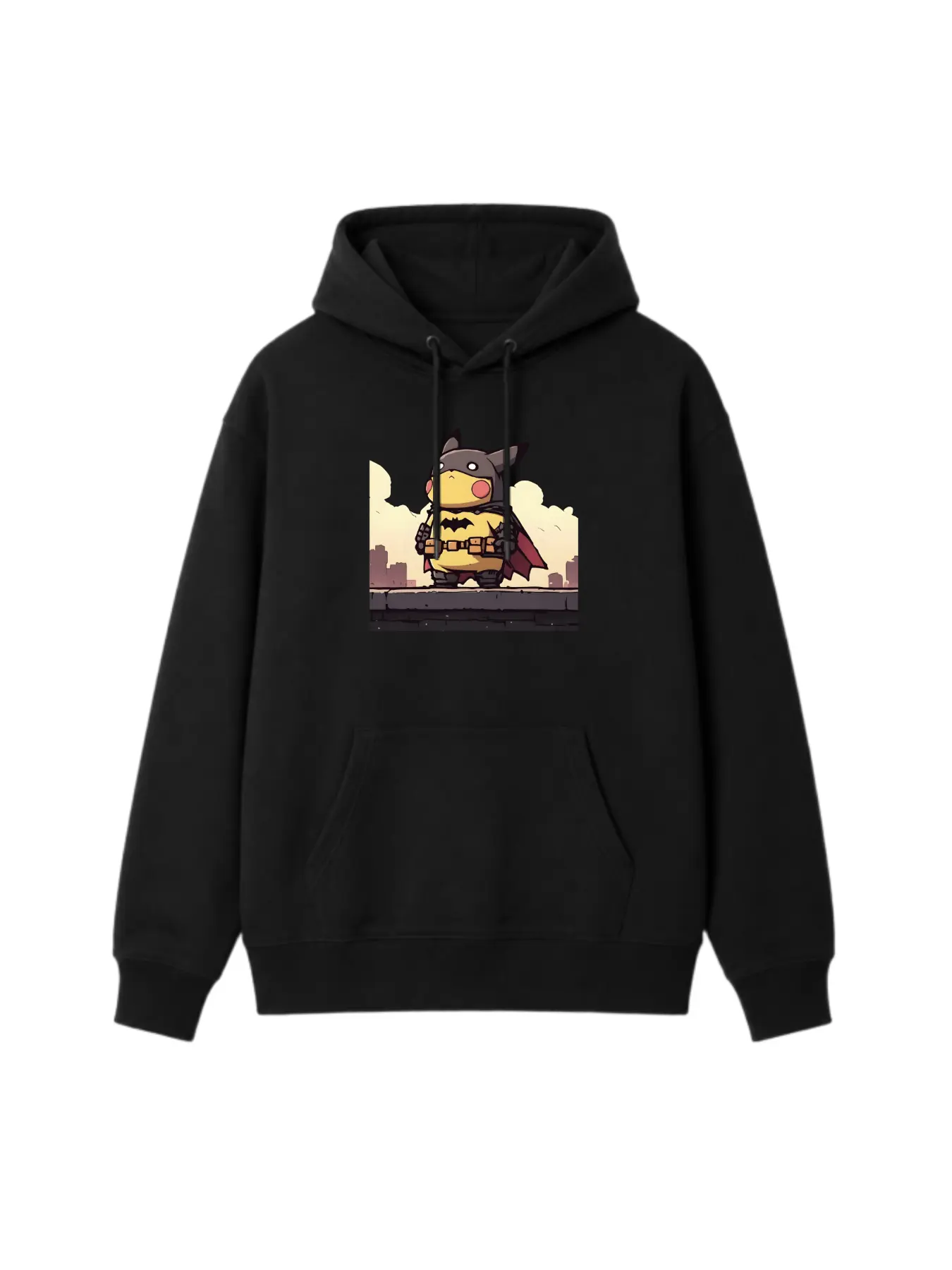 Superhero Electric Mouse Crossover Graphic Hoodie - Unisex Black Pullover Sweatshirt, Anime Comic Parody Streetwear, Cozy Oversized Fleece Top for Men & Women, Gamer Pop Culture Merch, Y2K Fall Winter Casual Wear, Funny Geek Aesthetic Anime Fan Gift Mensw
