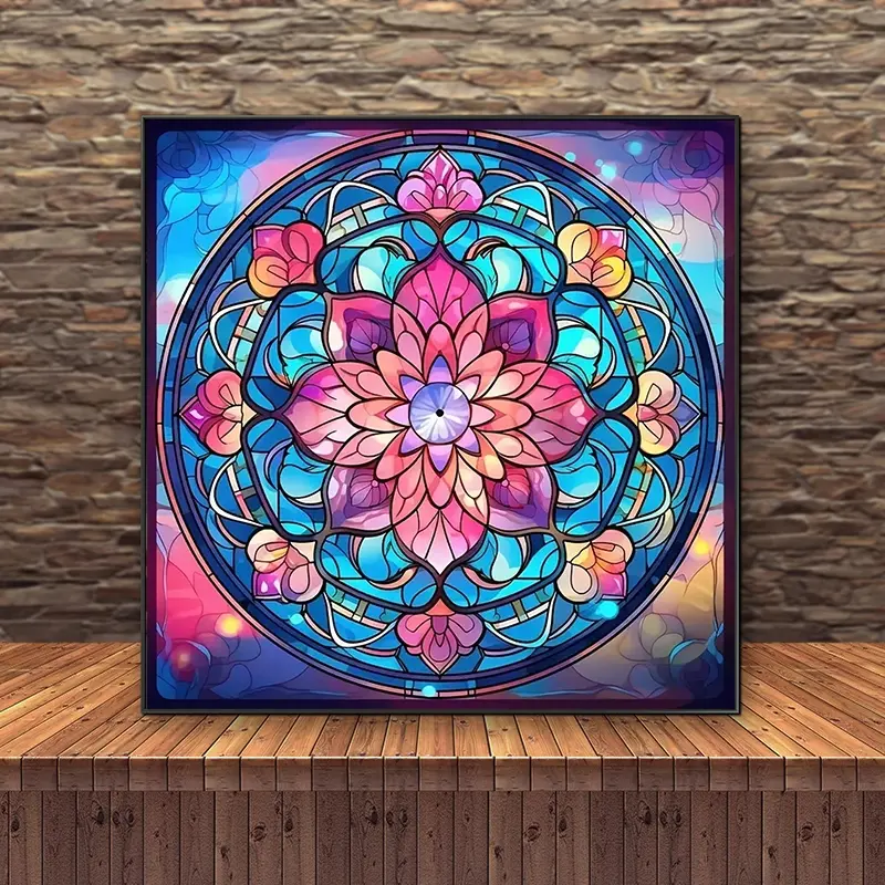 Colorful Mandala Diamond Painting Kit for Beginners, 5D DIY Mosaic Art Tool with Full Drill Gems, Home Wall Decor Gift