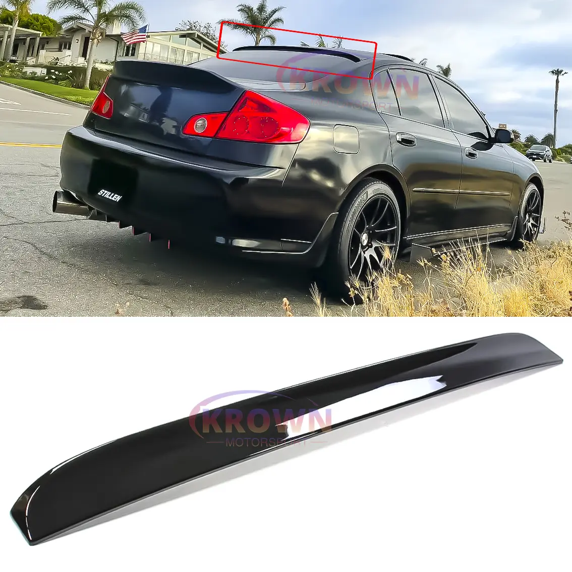 FITS 2007-2015 INFINITI G37 G35 Q40 GLOSS BLACK DUCKBILL STYLE REAR ROOF SPOILER LID
