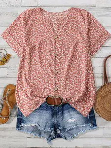 Women's Casual Romantic Dots Floral Top, Spring Summer Short Shirt, Fitted Blouse, Fashionable and Comfortable, Perfect for Daily Wear