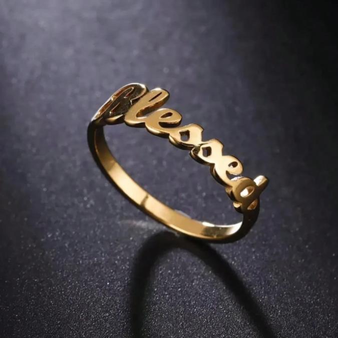 Initial Letter Ring for Women – Stainless Steel Minimalist Adjustable Open Band Personalized Jewelry