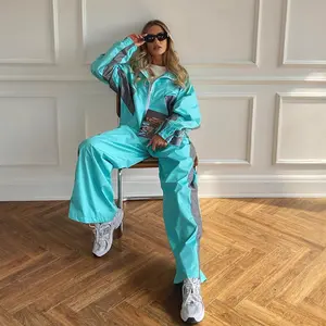 Women’s Viral Colorblock Windbreaker Tracksuit - 2-Piece Jacket & Pants Set, Womenswear Clothes for Streetwear