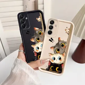 Phone Case: Three Cats Pattern Phone Case, Suitable for Samsung Galaxy A12 A13 A14 A15 A16 5G A17 A21S A22 A23 A24 A25 A26 A32 A33 A34 A35 A36 A52 A53 A54 A55 A56 S21 Ultra S22 Plus S23+ S24 FE S25 Edge. New Sky Eye Ladder Design, Creative, Stylish