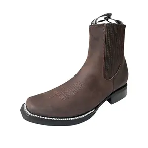 Men Genuine Leather Western Square Toe Western Boot Cowboy Boot Charro Style Botin Footwear