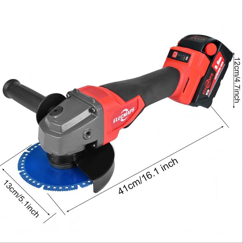 4-1/2 inch angle grinder – Cordless design, suitable for metal cutting – Rust-resistant, removable safety guard – Stainless steel/rubber handle
