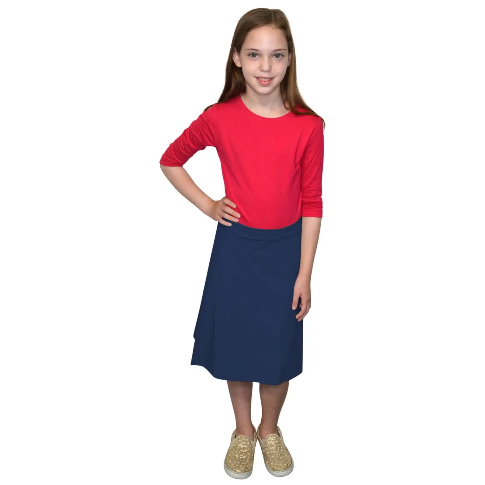 Girls' Cotton-Spandex A-Line Skirt - Knee Length Comfort