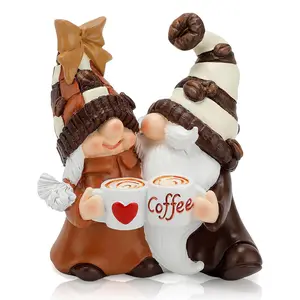Coffee Gnomes Couple Decorations, Handcrafted Resin Gnome Figurine 4.7inch H Coffee Bar Decor Coffee Bar Collectible Figurines Decor Accessories