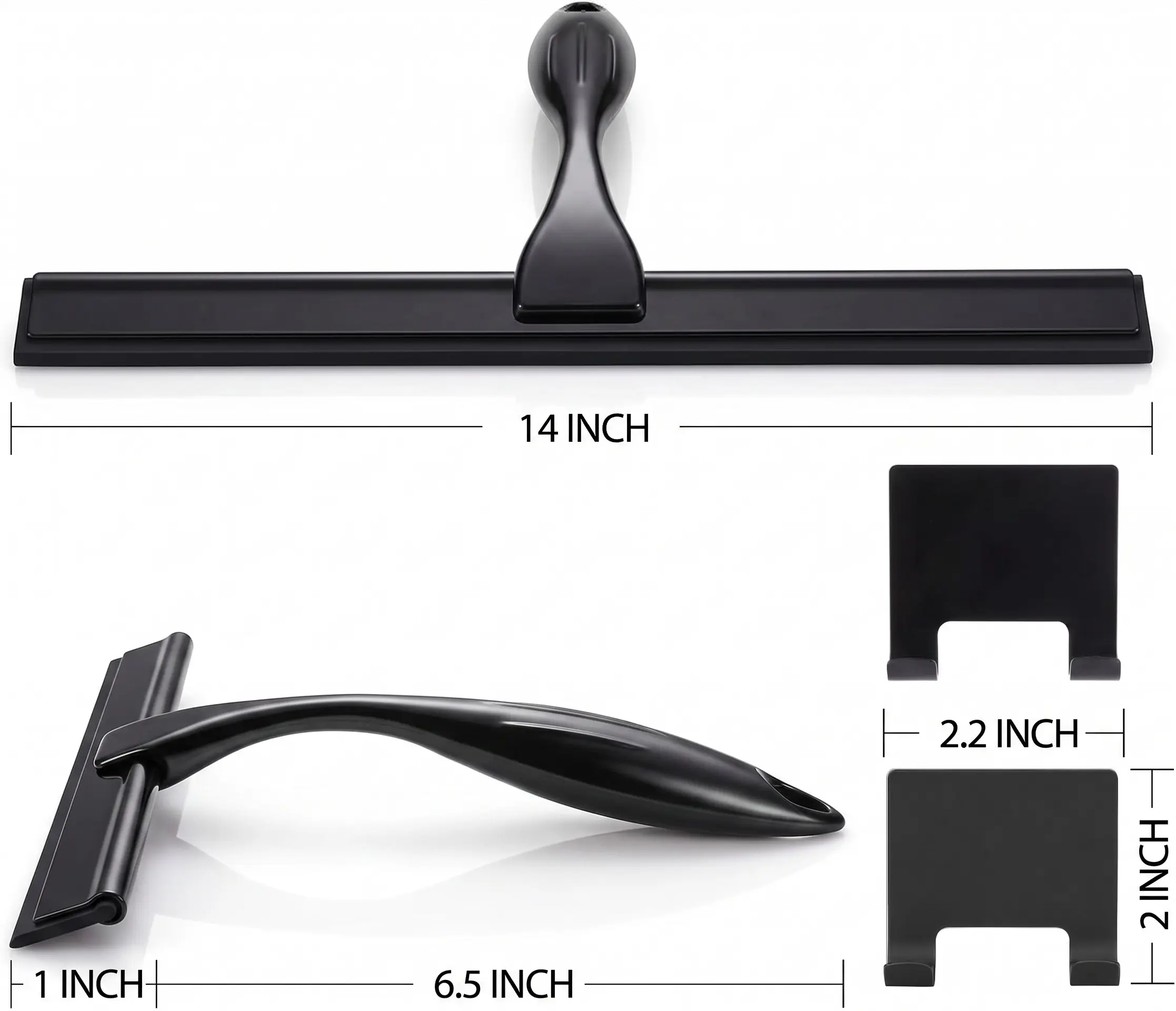 14-inch household steel bathroom mopping tool, black model with hook - a household cleaning tool suitable for various purposes such as cleaning showers, windows, mirrors, and tiles