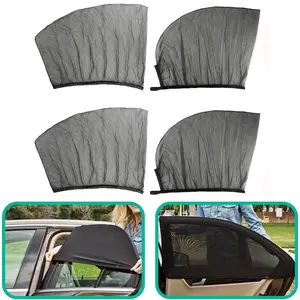 4PCS Elastic Stretch Car Window Mosquito Net, Breathable Mesh Sun Shade Curtain Anti-UV Privacy Window Screen Easy Install for Most SUV Camping Travel