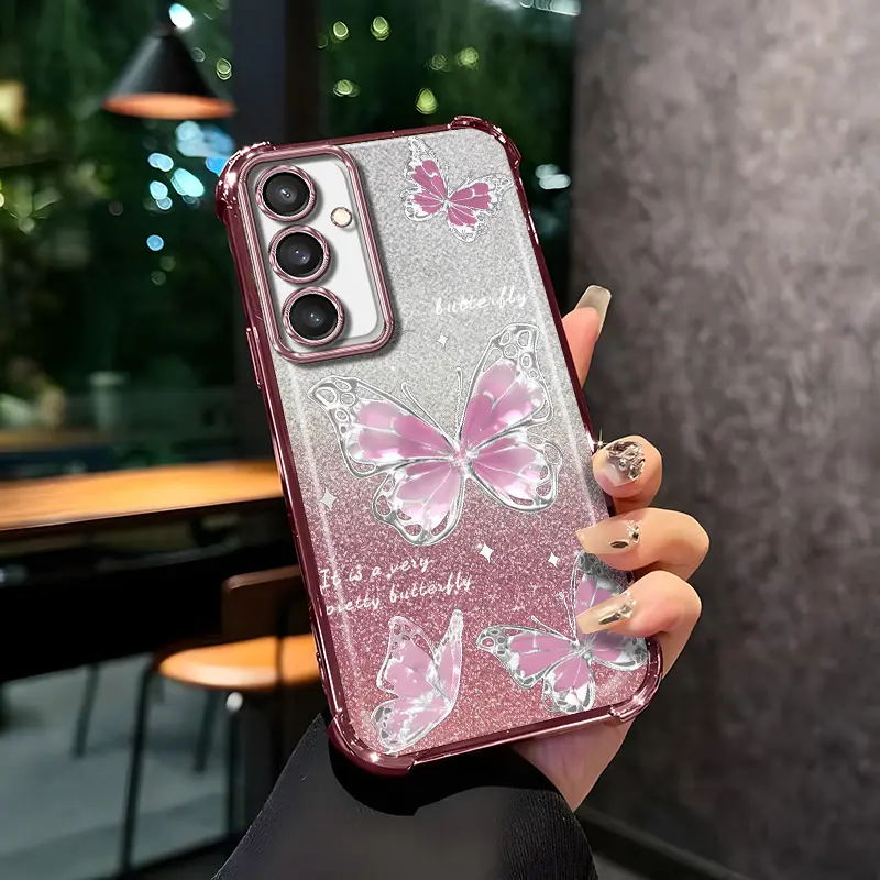 Suitable for [Galaxy S24 Fe] high-end  phone case,Exquisite butterfly pattern, Four-corner airbag drop protection,Protective Silicone Cover, Protection Durabl。YM99