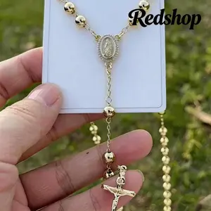 14K Gold Plated Catholic Y Necklace with Our Lady ofGuadalupe and Rosary Beads - Elegant Cross Pendantfor Women, Everyday Elegance IReligious Jewelry I Durable Chain, Christian Jewelry trendy fashion lover