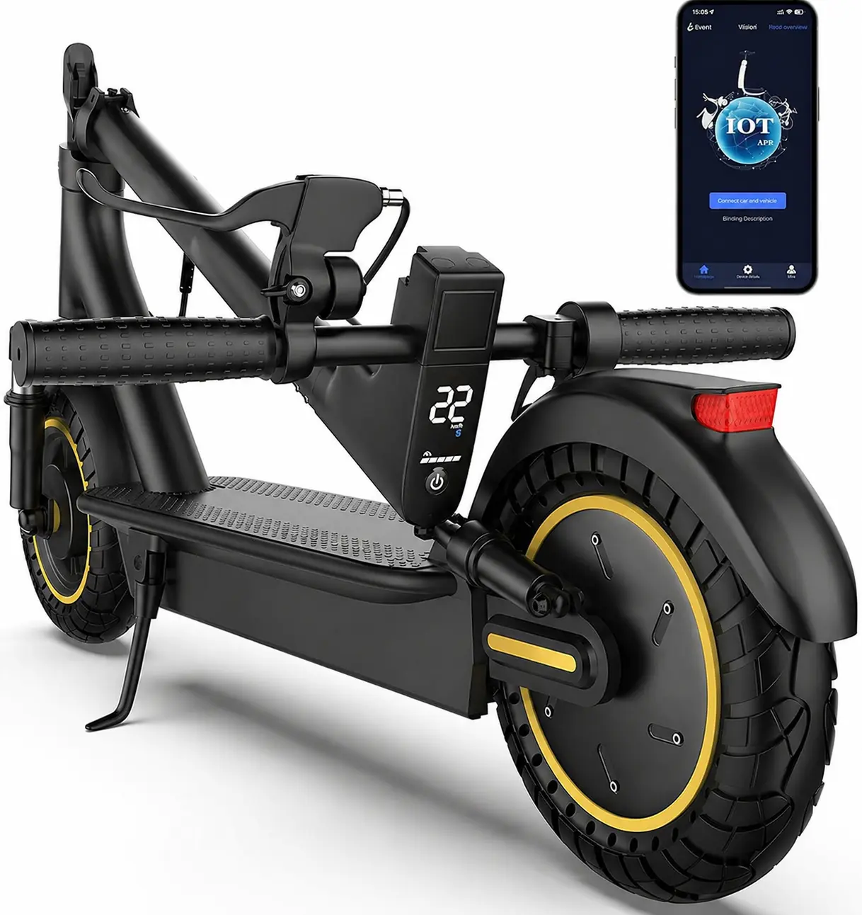 Compact Foldable Electric Commuter Scooter (10/8.5in) for Outdoor Use (Ages 6+), 500W Motor, 22mph Top Speed, 28 Mi Range, Dual Braking System, Bluetooth App Control, Puncture-Proof Tires, Double Suspension, Lightweight Portable Outdoor Gadgets