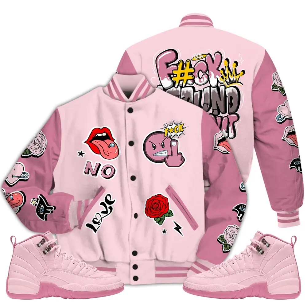 12 Pearl Pink Varsity Jacket, Pearl Pink 12s Letterman Jackets, Around Find Out T-Shirt To Match Sneaker Outfit Casual Fabric Knit Womenswear