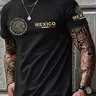 Men's Mexico Graphic Short Sleeve T-Shirt, Cotton Blend Stretch Crew Neck Tee with Mexico Letter and Emblem Print, Regular Fit Casual Summer Shirt for Daily Wear, Streetwear, Travel, Vacation, Outdoor, Weekend, Festival and Everyday Outfits