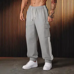 Men's Casual Cargo Sweatpants with Multi Pockets, Elastic Waist Drawstring Joggers with Side Stripes, Soft Breathable Relaxed Fit Athletic Pants for Gym Workout Running Daily Wear