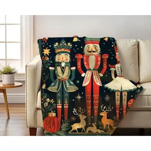 Nutcracker Christmas Velveteen Plush Blanket, Cottagecore Scandinavian Nutcracker Christmas Throw Blanket