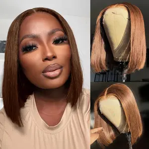 AliPearl Wig #4 Dark Brown Colored Straight Lace Front Bob Wigs Short 13x4 Bob Wig For Women Natural Hairline Human Hair Can be curled TikTokShopBacktoSchool