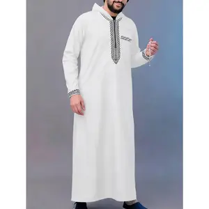 Men'S Middle Eastern Hooded Long Robe |   Vintage Style, Non-Stretch Fabric, Embroidered Details, Solid Color, Long Sleeve